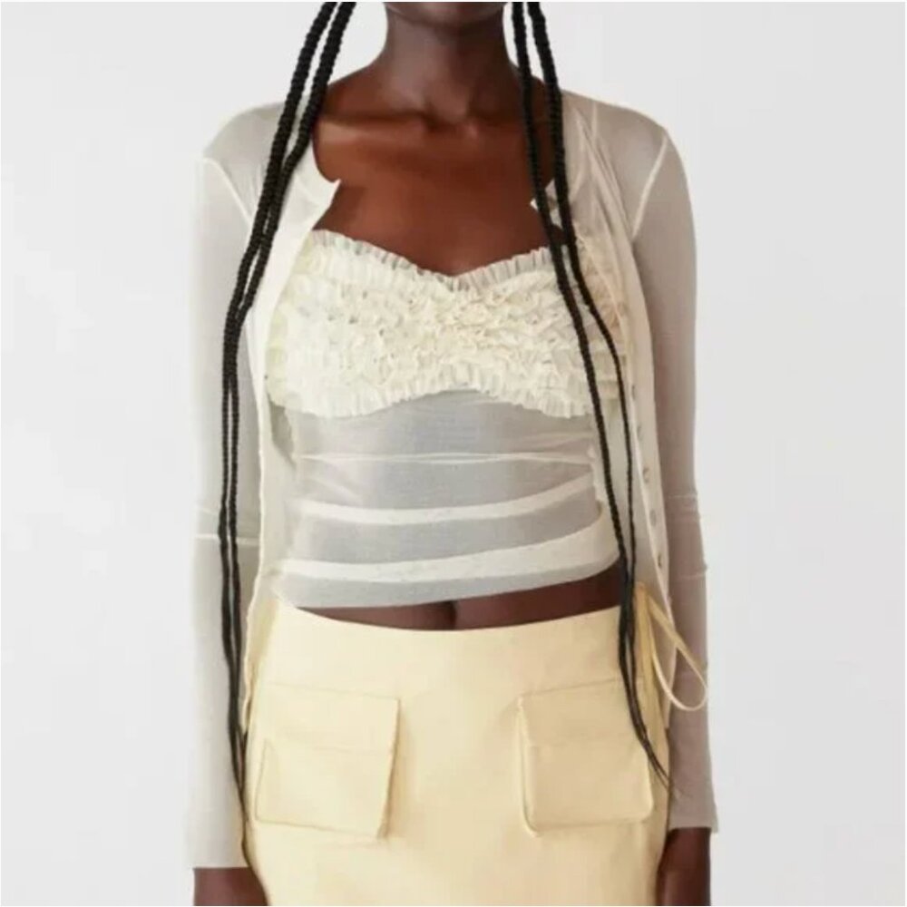 ORSEUND IRIS Matching Frou Frou Cardigan Mesh Long Sleeve Button Down Top - Picture 1 of 2